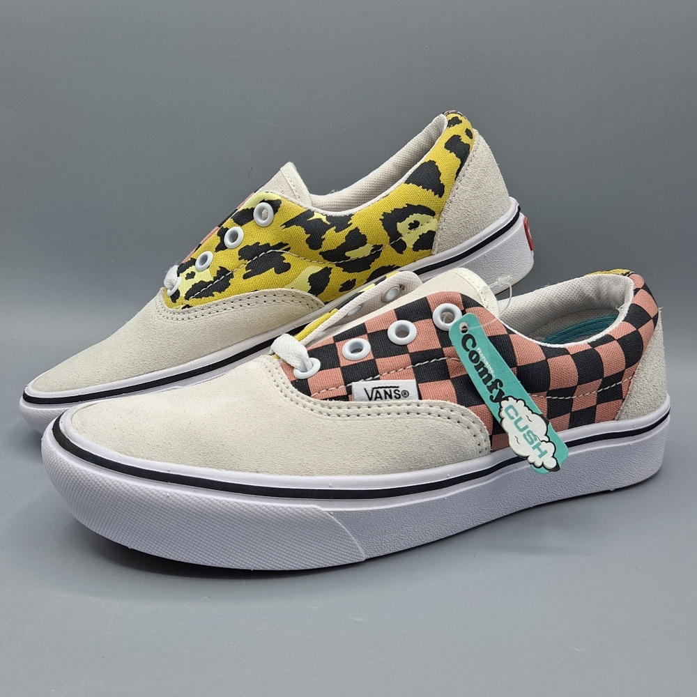New Vans Comfycush Era Mixed Media Checkerboard Yellow Animal Print Leopard